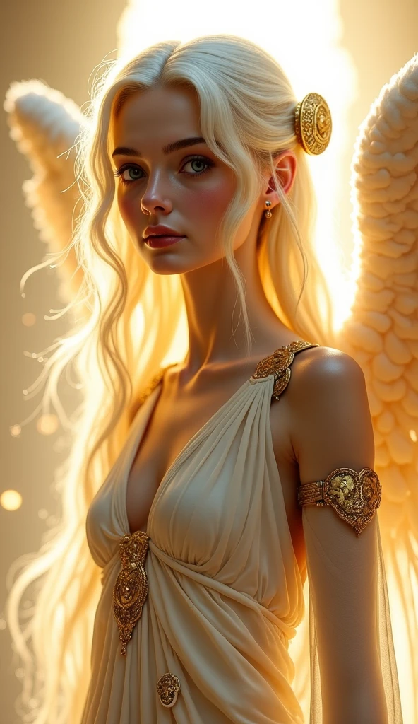 A greek spiritual ethereal goddess fully naked showing her body. Heavenly, divine woman