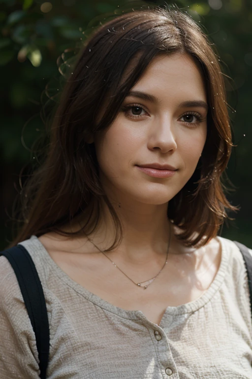 A beautiful j03yk woman,1girl,solo,long hair,brown hair,shirt,long sleeves,brown eyes,white shirt,upper body,outdoors,parted lips,day,blurry,tree,lips,looking to the side,blurry background,suspenders,realistic,soft lighting, professional Photography, Photorealistic, detailed, RAW, analog, sharp focus, 8k, HD, high quality, masterpiece<lora:j03yk:1.0>