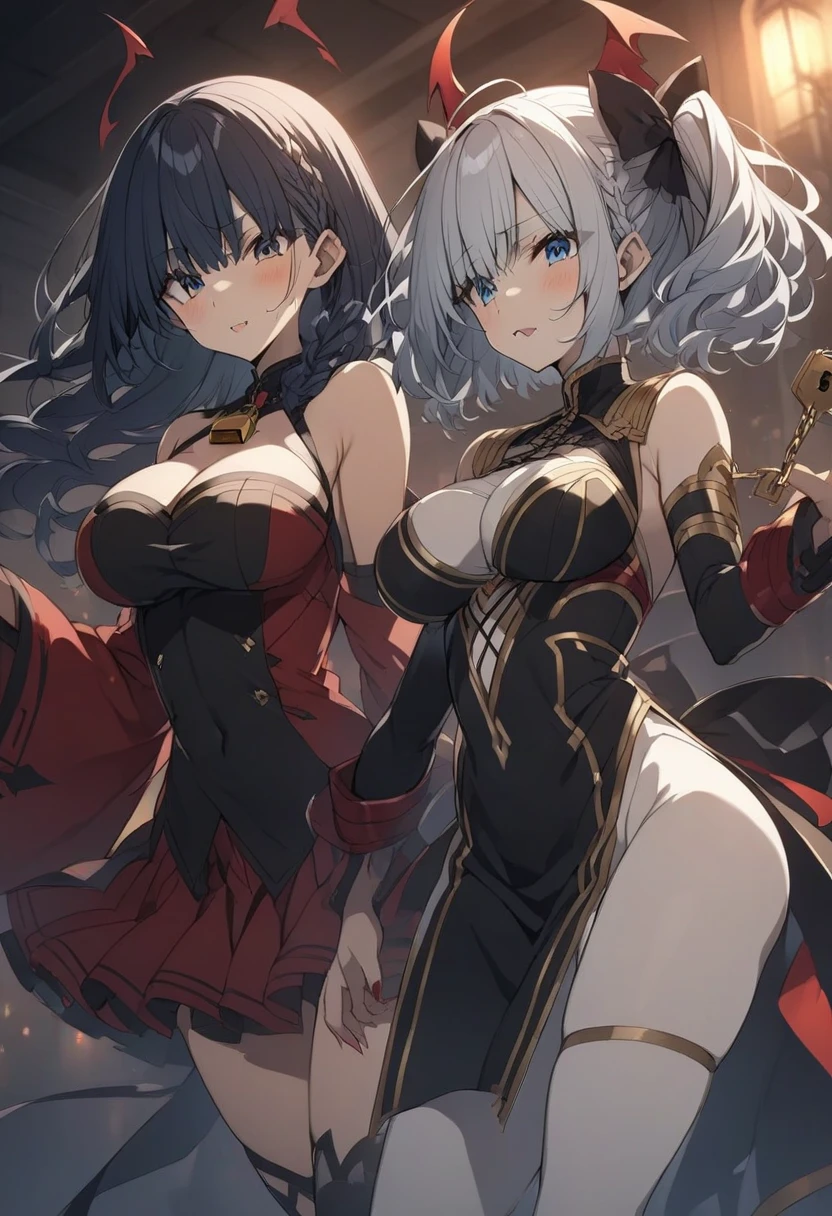 Anime Style、Silver super saiyan-like very short hair、Looking up at the sky from the ground、Adult women、Raise your chin 90 degrees、Red, skin-tight Chinese-style armor、Very thick thighs、Black thigh-high socks、Battlefield on a rainy night、Looking up at the sky from the ground、Six-pack、I can see my armpits, crotch, and navel.、