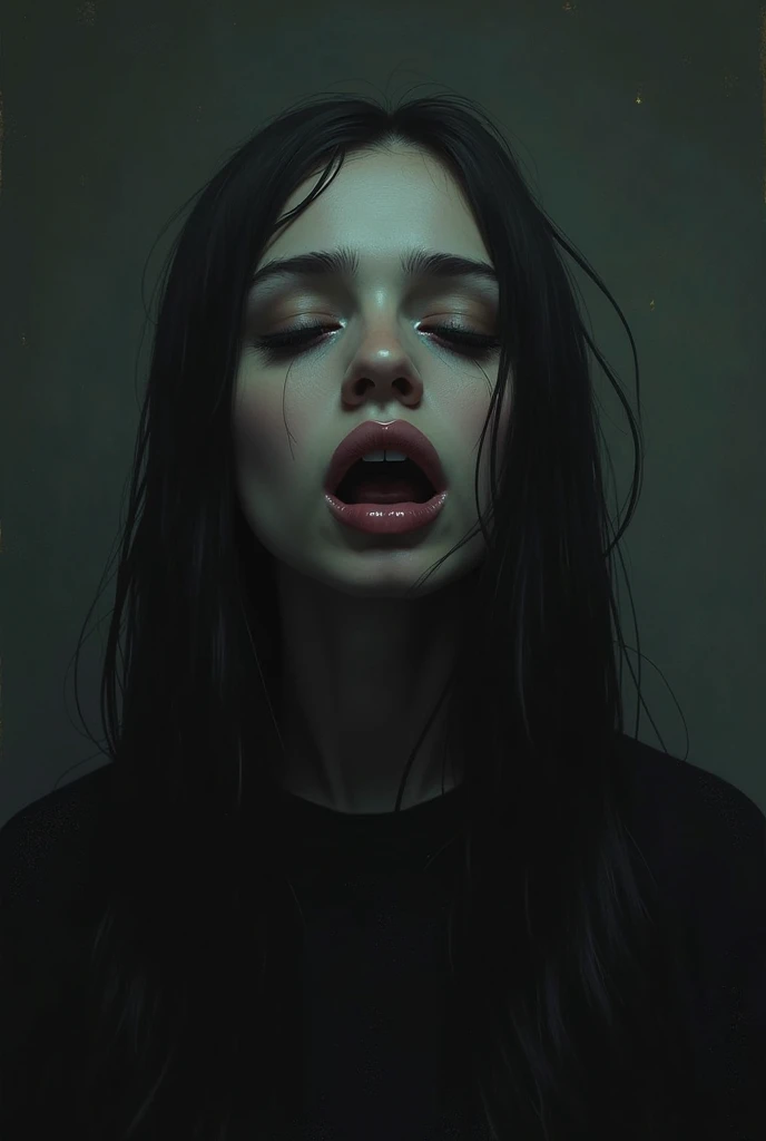 A PHOTOGRAPHIC PORTRAIT OF A BEAUTIFUL WOMAN CRYING BLACK TEARS, RAW PHOTOGRAPHY, REALISTIC TEXTURES, DEPTH OF FIELD, INTRICATE DETAILS
