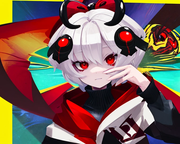 a cartoon image of a anime girl with white hair and red eyes with a pink background, bubbling colors, artwork in the style of guweiz, and a bright face, detailed digital anime art, vibrant fan art, demon slayer artstyle,