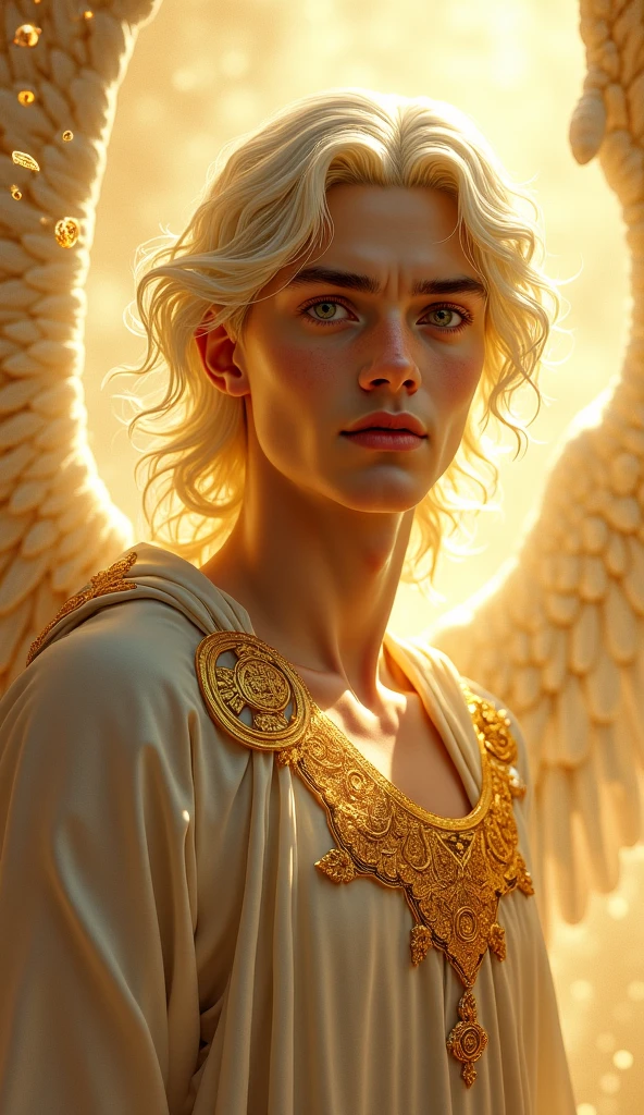 Superrealistic portrait of a young man with a heavenly and luminous ...