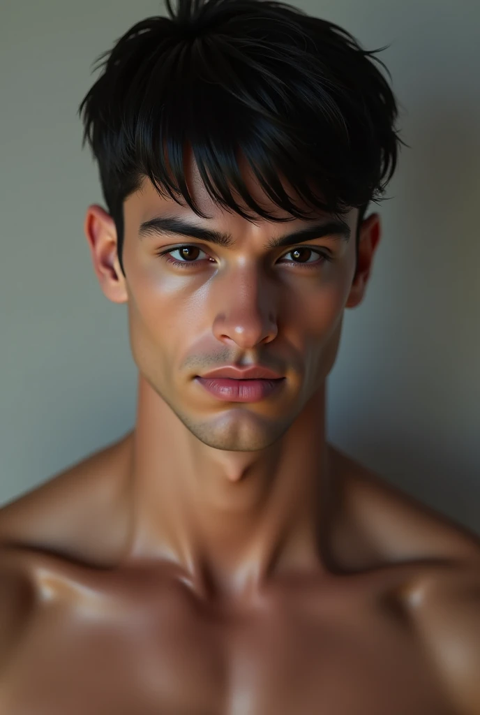 Photo in Raw, Photo essay, fashion photography, male model, queer, soft earthy makeup, earthy eye shadow, Brazilian man, South American man, light eyes, fabric as background, fashion, beauty editorial, glitter, illuminated background, shirtless, diffused light, whole body, portrait plane, black and white, high quality, Sony A7III, 8k, 16 mm 2.4 lens, Soft Black Mist Filter