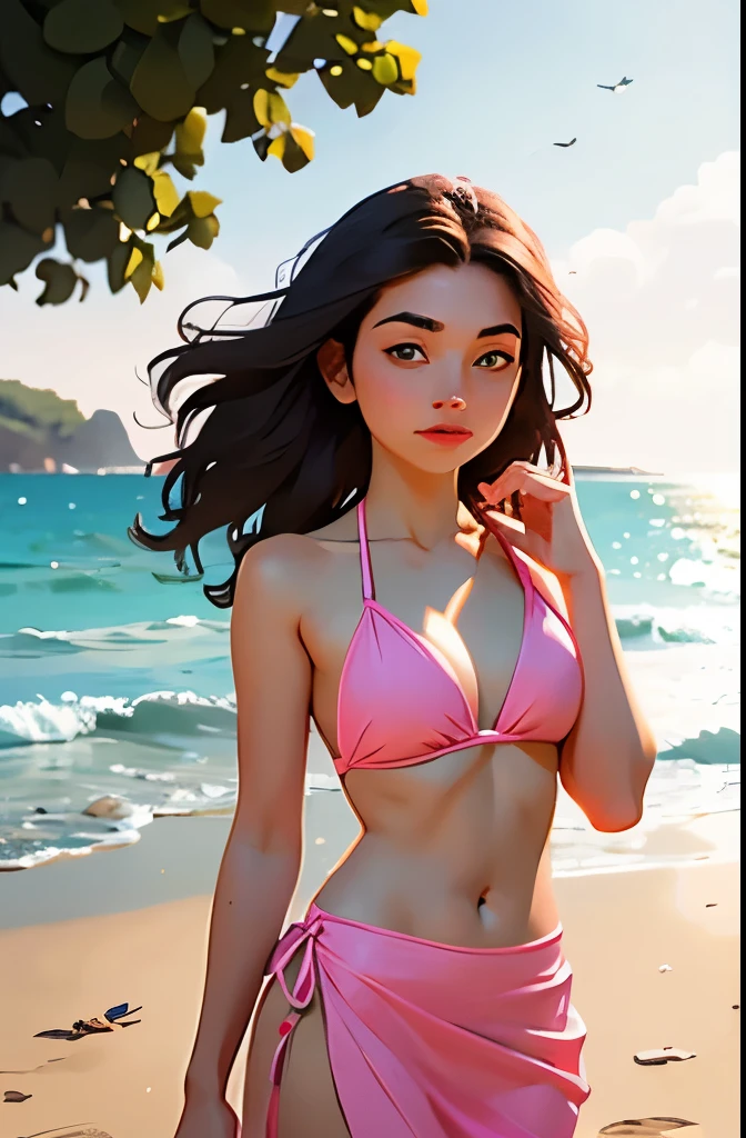 A girl, BRUNETTE WITH STRAIGHT HAIR, in bikini, 153 CENTIMETERS HEIGHT 