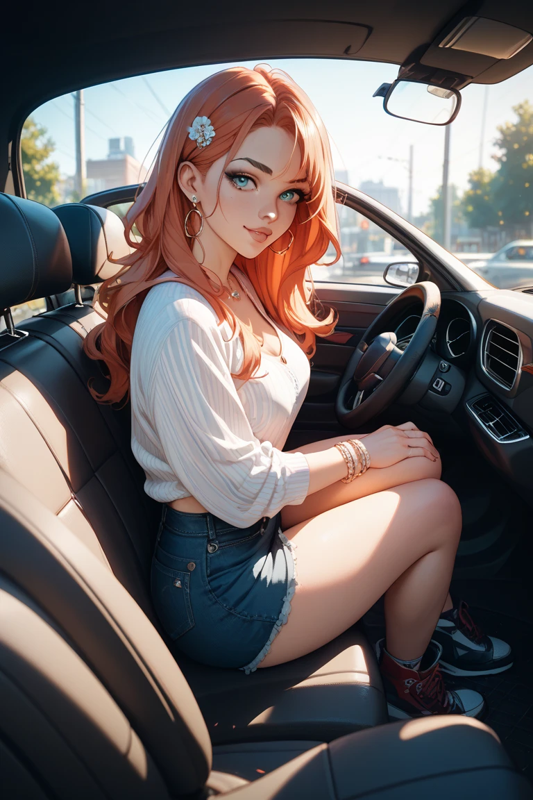 Realistic humanoid against the background of a VAZ 2101 car
