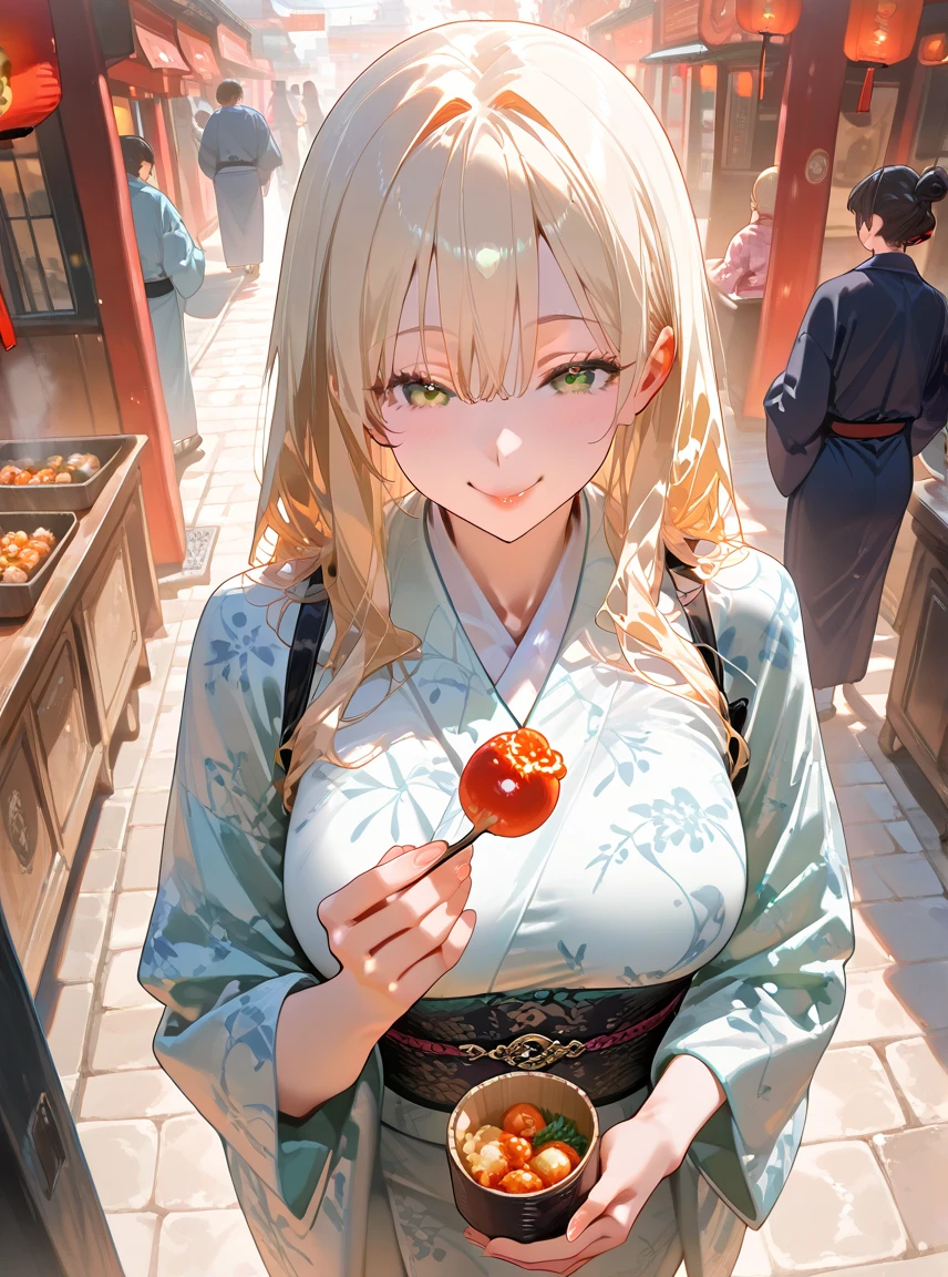 masterpiece, high quality, very high resolution, large filesize ,1woman,beautiful woman,huge chest,kindly smile,beige color summer sweater,autumn town,sushi master woman,japanese sushi eating,geisya woman,