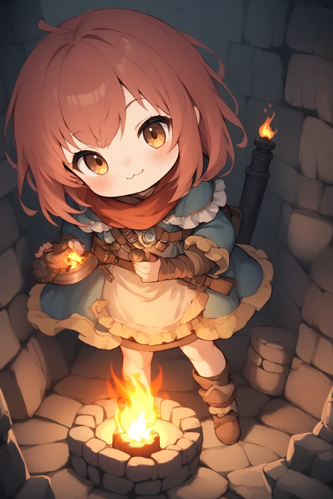 １people、solo、dungeon、 Darkness、torch、Adventurer、cuteキャラクター、大peopleの女性、cute、doya face、:3