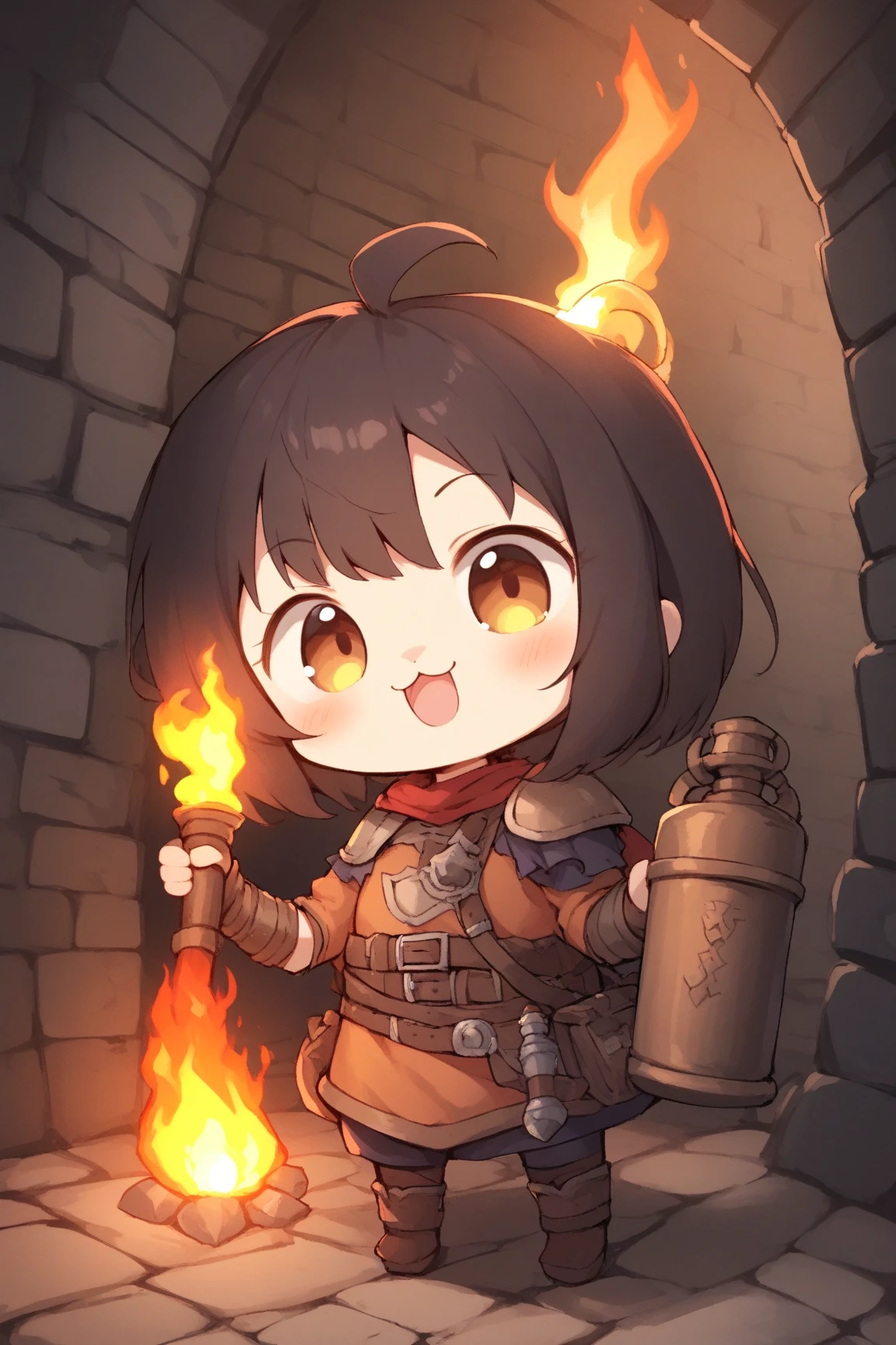 １people、solo、dungeon、 Darkness、torch、Adventurer、cuteキャラクター、大peopleの女性、cute、doya face、:3