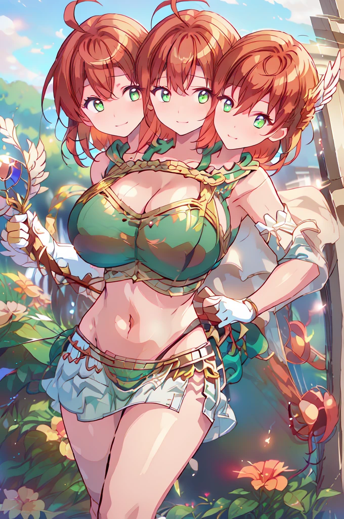 (masterpiece, best quality), best quality, (ultra-detailed), (3heads:1.5), 1girl, (son biten:1.3), masterpiece, best quality, ultra quality, ultra resolution, ultra detail, lime, orange, and blue top, crop top, ((stomach)), midriff, ((groin)), lime, orange, and blue skirt, normal ears, shackles, short brown hair, very long hair, wavy hair, sidelocks, crimson eyes, detailed eyes, parted lips, headband, sweat, cute, toned belly, hand on own chest, eyelashes, (25 year old woman:1.3), (masterpiece:1.5), (best quality:1.5), (beautiful detailed), extremely detailed CG, extremely delicate and beautiful, depth of field, (finely detailed face), (perfect details:1.2), (mature female:1.3), wide pelvis, slender, large veiny breast, 16k resolution, highres, high quality, high definition, extremely detailed, masterpiece, short brown hair, long hair, alluring presence, braid, short skirt, close up, very big tits, huge tits, young, bob cut, pigtails, monkey tail,
