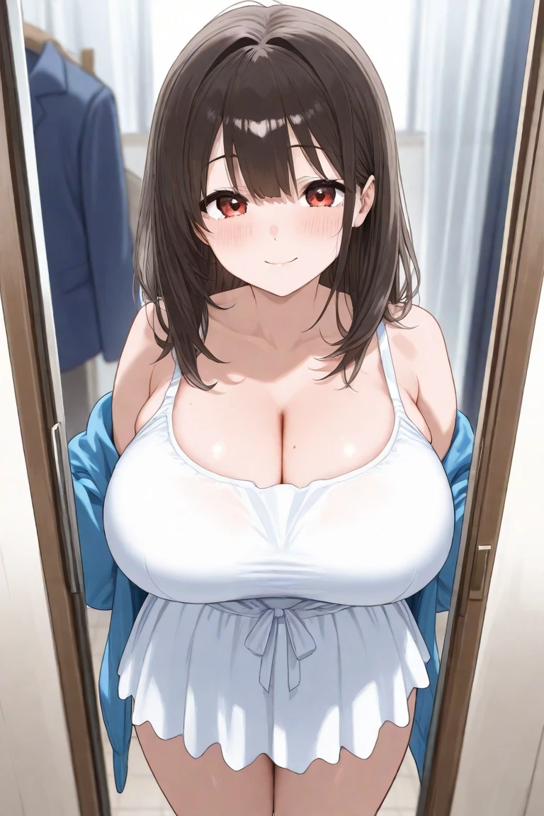 ((highest quality, masterpiece)),milf、(heavy body、、plump、lace material、beige color、tight dress)、Splashing Sweat、wet body、blush:1.3), ((mature woman:1.5、get wet、panic:1.5、blush、blush、dark brown hair、short hair、、brown eyes), 、Bedroom、cinematic angle