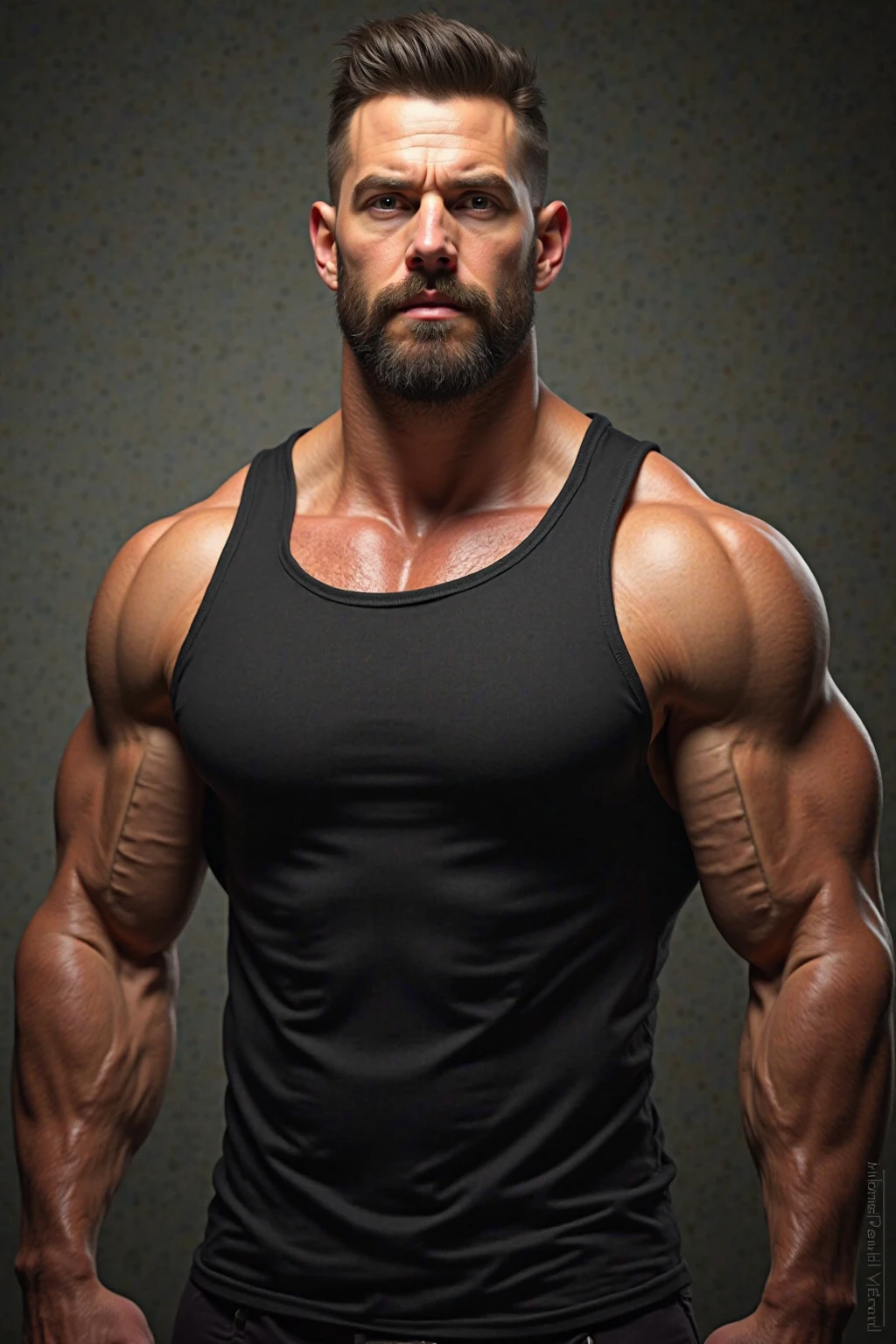 a very handsome young man, massively muscular, with massively large muscles, with massively large biceps, with massively large arms, very angry, wearing a white tank top, on a black background
