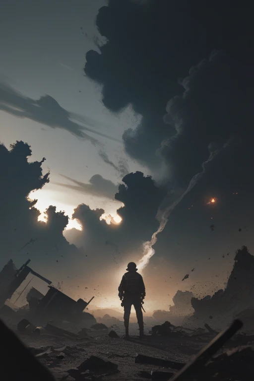 (Absurdo, Alto, ultra detalhados), scenary, Post apocalyptic, dust and smoke, pedras