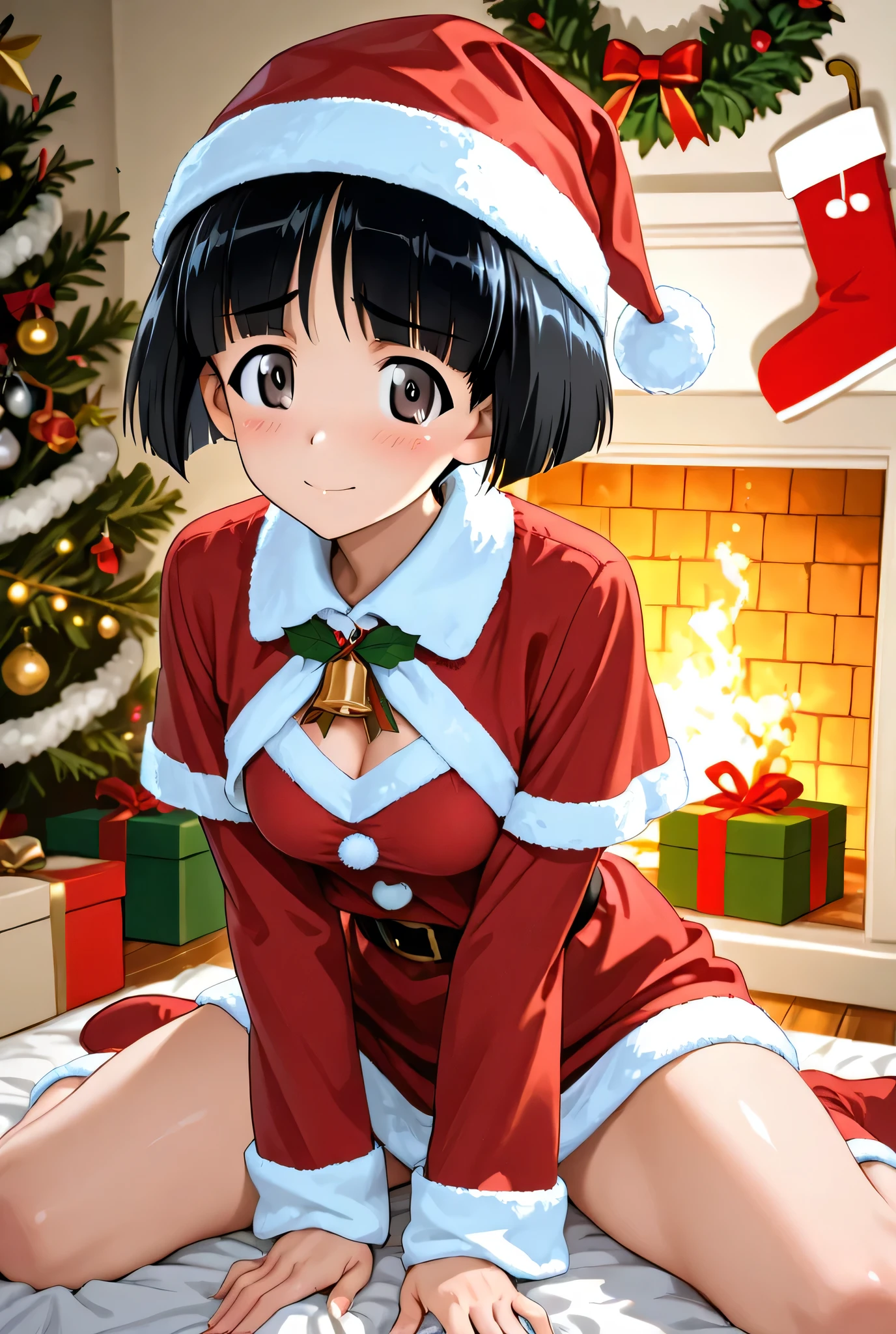 Sono Midoriko   \(girls und panzer\),santa costume,  1girl  ,alone,