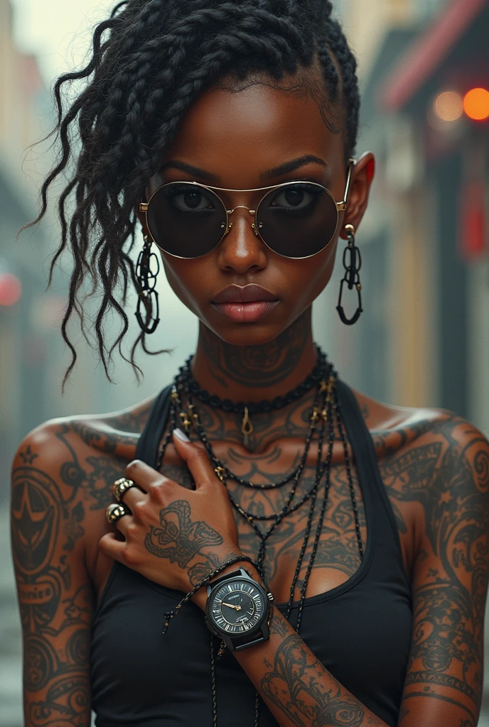 Black woman with four tattoos