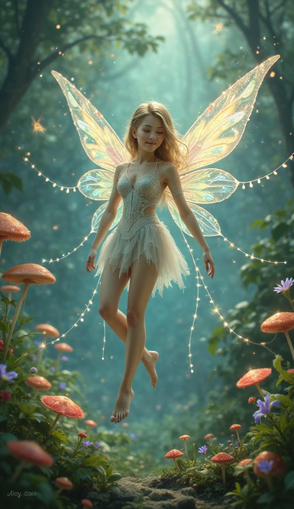 score_9,score_8_up,score_7_up,score_6_up,score_5_up,score_4_up, Beautiful fairy dancer in white leotard doing high kick, Motion blur: 1.7, 1 girl, butterfly wings, full moon night, deep in the forest, monsters gather to watch the dance, complex detailed face, delicate facial features, elegant pose, dynamic movement, cowboy shot:1.6,