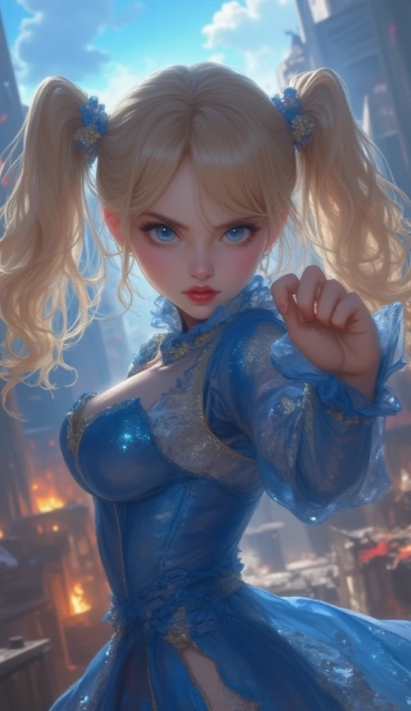 ((blue corset dress)), (最high quality, masterpiece: 1.2), 超High resolution, Realistic, Front lighting, Intricate details, Exquisite detail and texture, Body Portrait, One Girl, alone, (young), Facial highlights, Upper Body, Detailed face, Shiny skin, Silver Hair, ponytail, Braid, Look Viewer, Big eyes, ((blue corset dress) ), Earrings, Large Breasts, The body is slim, Beautiful background (City Hotel Room: 1.2), Window Edge, Professional Lighting, Photon Mapping, Radio City, Physically Based Rendering, ((Hair tied up on top of the head)), Huge, {{{masterpiece, 最high quality, figure,game_CG}}}}, (Hair tied up on top of the head), sexy, Cinematic, Beautiful background, Body Portrait、masterpiece, 最high quality, high quality, High resolution,((Face close-up))