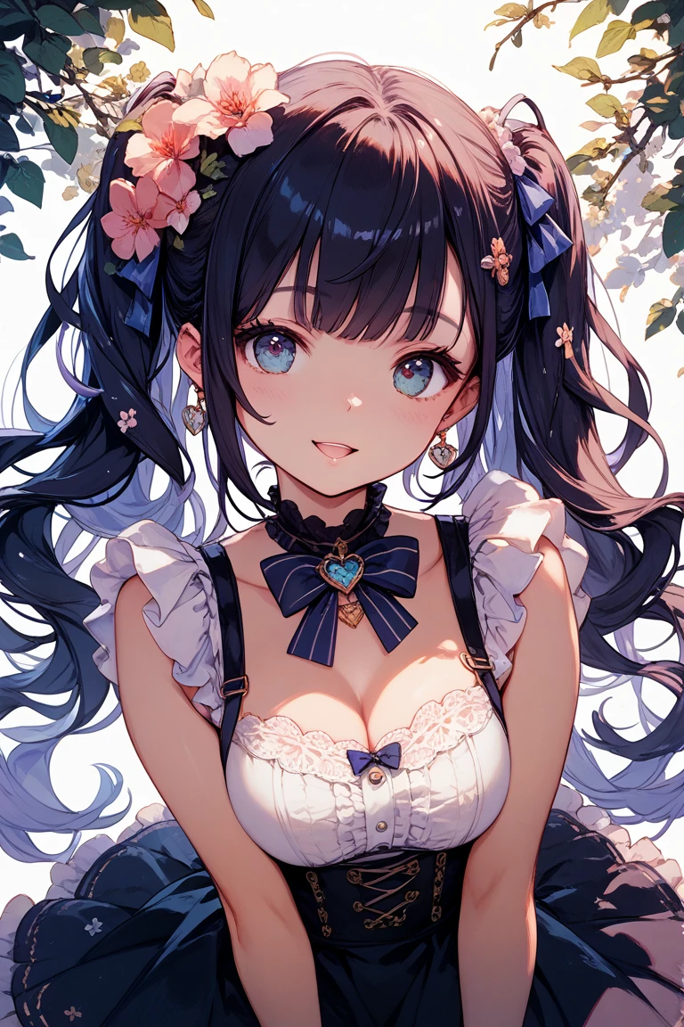 highest quality, masterpiece, long eyelashes, Sparkling輝く目, mini skirt, Sparkling, , show off your , You can see the cleavage of your, tulip bouquet, tulip field,