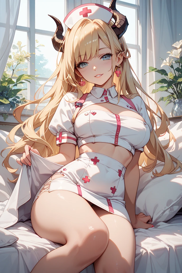 score_9,score_8_up,score_7_up,score_6_up,score_5_up,score_4_up, 1girl, pretty girl, blonde hair, in twintails, hair over 1 eye, cute nose. kissing lip, seductive, white choker, pink lips, freckles, laying on bed, spread legs, wearing tight and short qipao, wearing stocking
