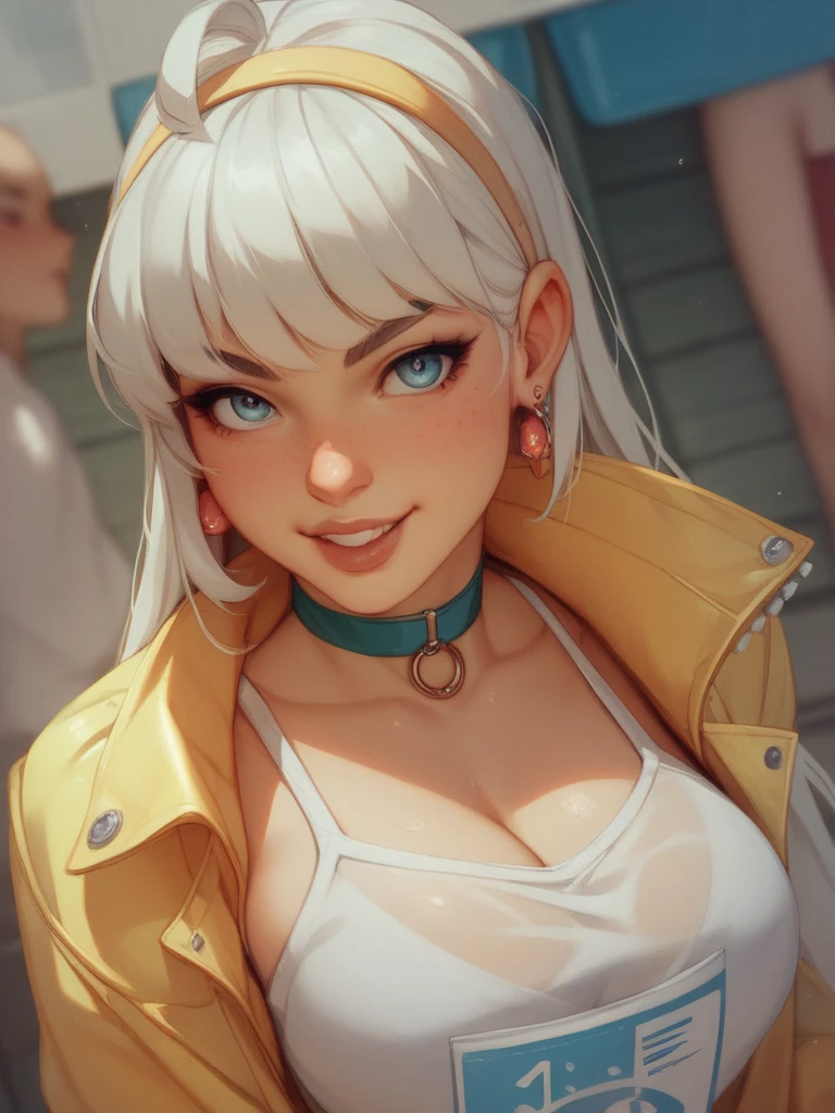The character costume is KPOP, Hallyu, K-pop anime art style, Hallyu frontline style, Hallyu art style, kpop style, official artwork, Chibi art, Pisif, Blackpink style, cute. KPOP artwork in various poses, The popularity of Pisif art station, 16 year old chibi, No watermark, Extra close-fitting mini skirt, open jacket, extra short clear top Strapless, cleavage, style clothing cyberpunk, smallest short short, wide angle, short top, very short,
