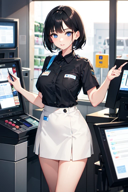 Short black hair、Cangyan、Wearing a tuxedo、Android Girl、Ample breasts、Expressionless、Manufactured in a robot manufacturing factory、How to stand politely