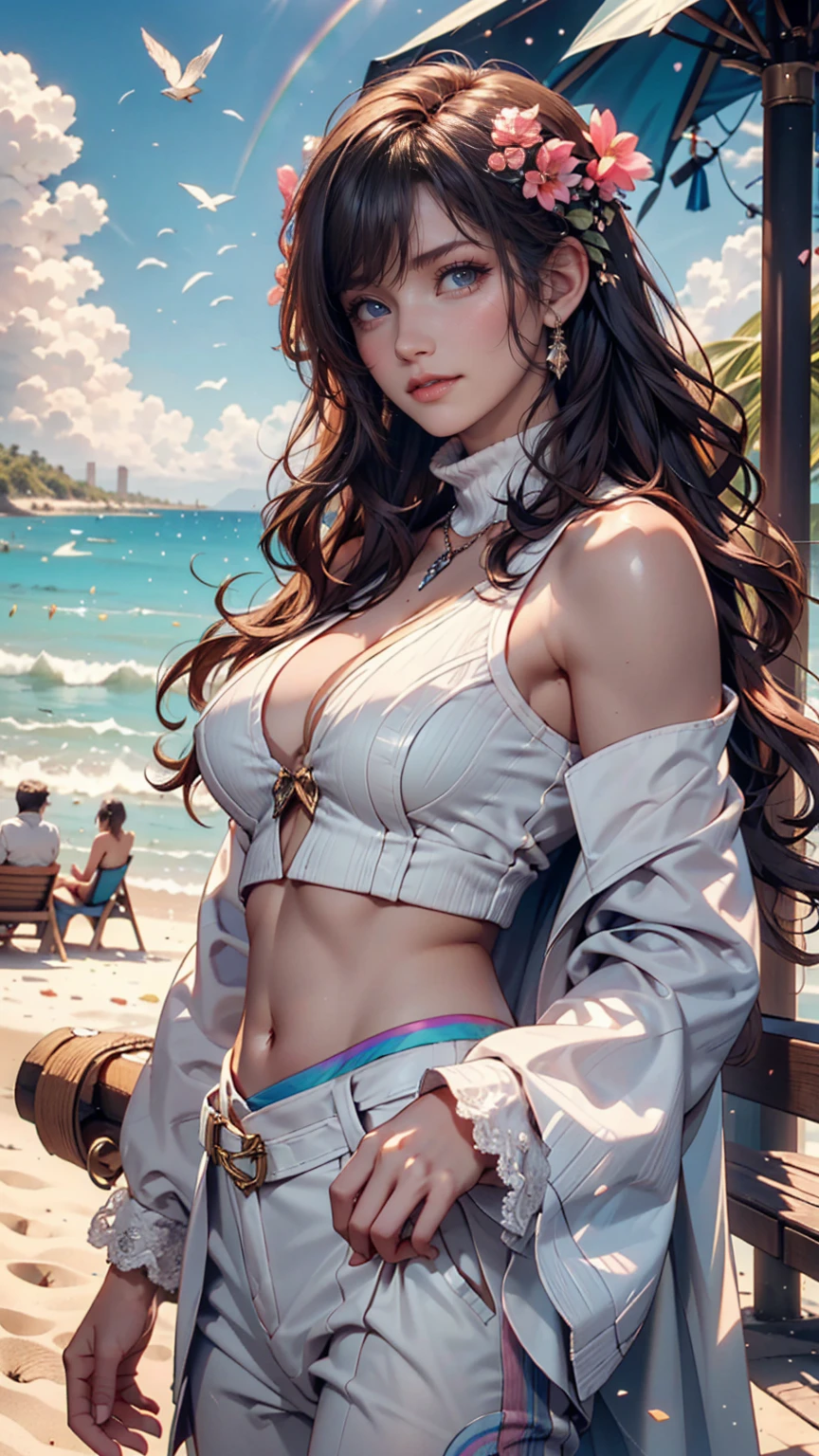 1 girl,Tamaki,(Wear a jacket, casual pants),go shopping,jewelry,Lips slightly open, lustful smile, red lips,charming figure,huge breasts,Charming cleavage,((8k, original photo, top quality, masterpiece), HD RAW color photos professional close-up photos), (actual, photorealism: 1.37), (best quality), (best shade), ((erotic, Sexy), ultra high resolution, HD CG unified 8K wallpaper, Physically based rendering, movie lighting),