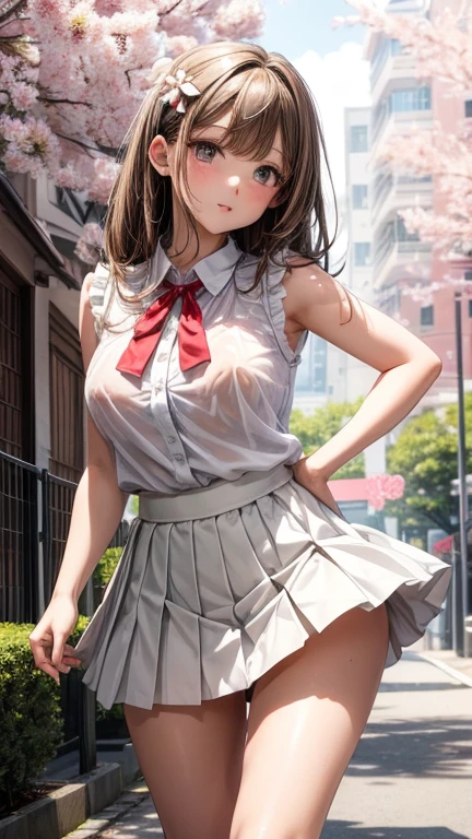 best quality,masterpiece,chunmomo,1girl, ,chiffon skirt, lace skirt,in a playground,blur background,background defocus