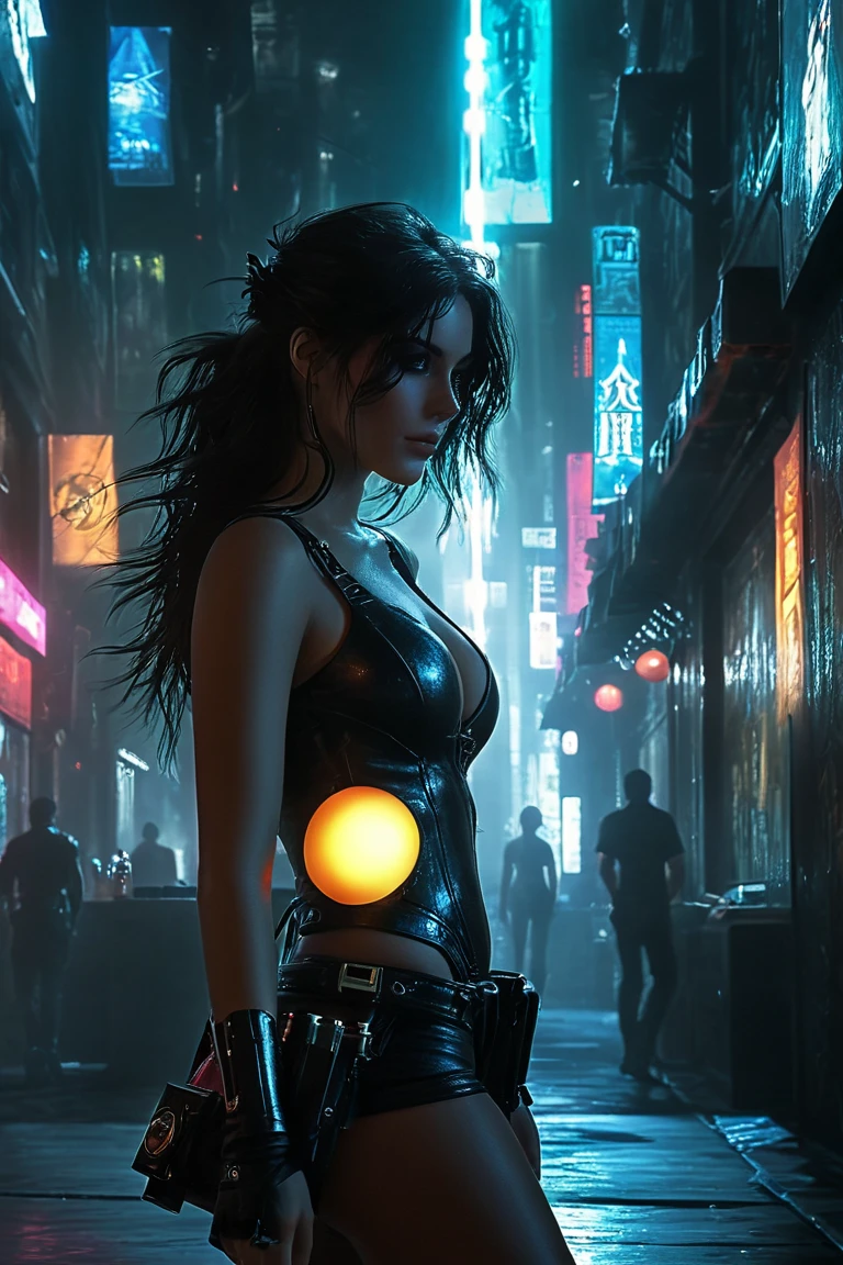 ((masterpiece))((highest quality))((27 year old girl,shoulder length highlight hair ))head to knee portrait ((she's seductively standing alluringly sexual revealing herself through opening her outfit. Partially exposed breast naked. )). ((Background is a Highly detailed cyberpunk club with multicolor LED lights. Graffiti .Luminous.))4k. Highly intricate details. Cinematic. Highly Reflective wet sidewalk.