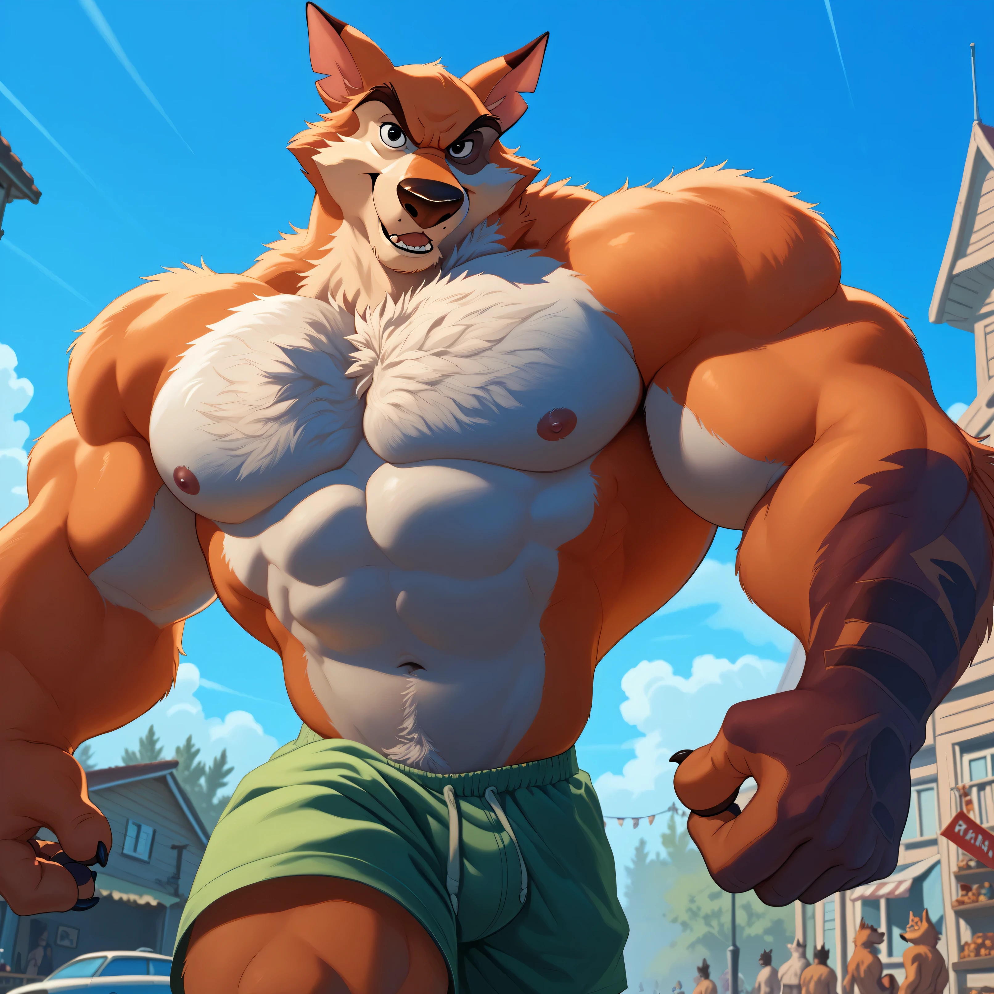uploaded on e621, Only , man, muscular, Thievul, macro is the city