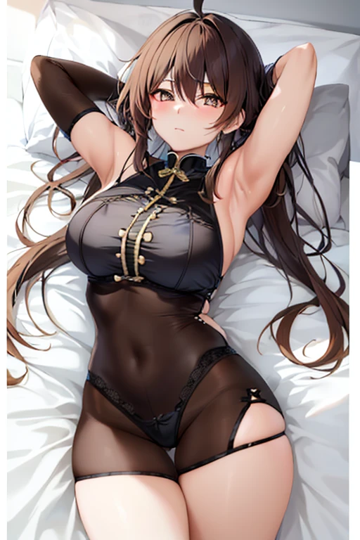 Highest quality Highest quality Draw a face carefully High-definition anime-style face Super Glowing Skin Brown leotard Golden pantyhose Succubus lure smile Show the soles of your feet Feet close up