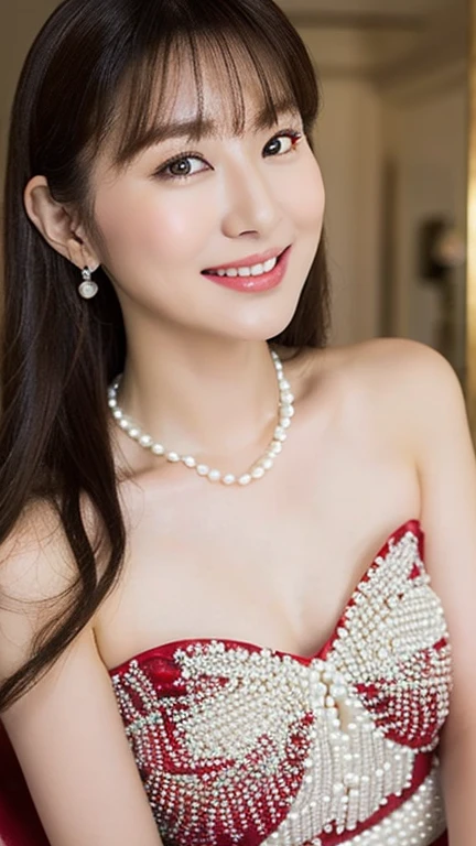 Fashion model 18 years old [[[[closeup cleavage]]]], [[[[boobgasm]]]], [[[[coll]]]], [[[[bshoulders]]]], perfect  eyes, Perfect iris，perfect lips，perfect teeth，Perfect skin，Long face，Soft front light，HDR，red attire，white apparel，White or pink flowers on the background，（pastel colour：1.2）