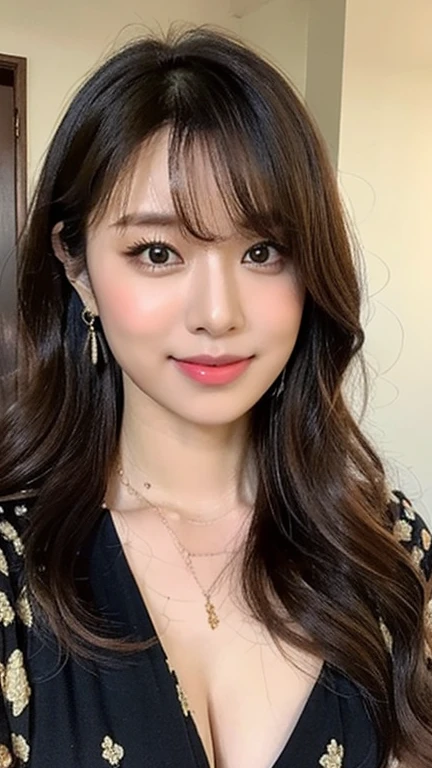 masutepiece, Best Quality, Illustration, Ultra-detailed, finely detail, hight resolution, 8K Wallpaper, Perfect dynamic composition, Beautiful detailed eyes, She wears a white dress,long、Natural Color Lip, Smile,Harajuku、20 years girl、Cute、is looking at the camera、C Cup、Brown hair、caste-like face、Don't touch it、Blurry white background