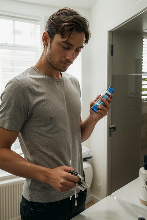 A handsome man cowboy sexy men washing his clothes naked not wearing clothes with boxers holding up his clothes to dry