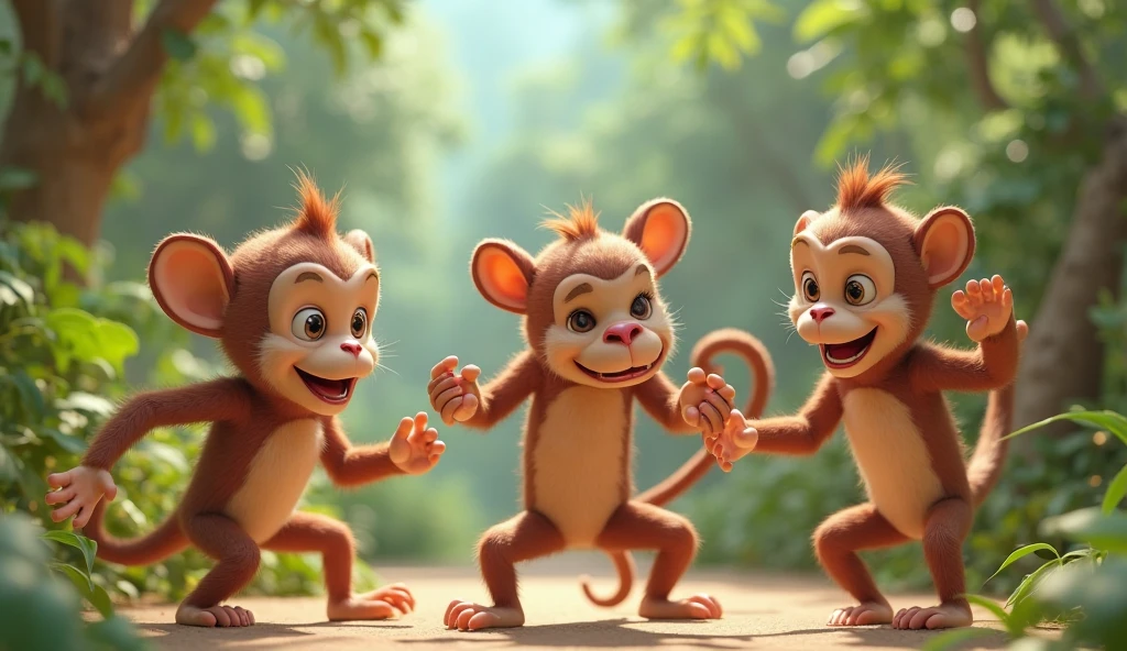 A little baby monkey is punching other monkeyn two monkey