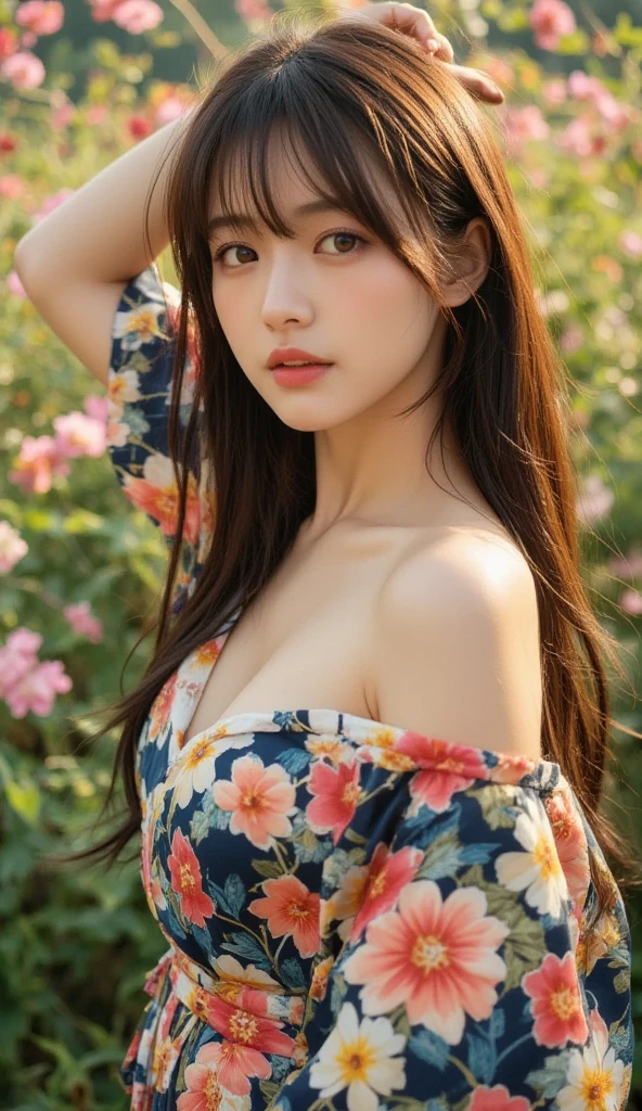 Top-quality Realistic,Official art,Highly detailed CG Unity 8k wallpaper,ultra-detailliert,hight resolution,Physically-based rendering,Magnificat,finely detail,masterpiece,Best Quality,ultra detailed,Mature beauty,Beautiful women,1girl,moist lips,sexy lips,Sexy smile,Gentle smile, 20 years old, Beautiful bare skin,Smooth bare skin, big well-shaped breasts, beautiful cleavage,beautiful Mature body,swept bangs,(Medium hair:1.3), beautiful detailed eyes,model shoot style,Japanese Idol,Full-body,((Sunflower blooming field)),BREAK, ((Ao dai:1.3)),(vietnamese national costume),Delicately expressed eyes,cute smile,((lying on Sunflower field)),Look up sky,((lie on own side)),shoot from above, ((Extreme close-up)),