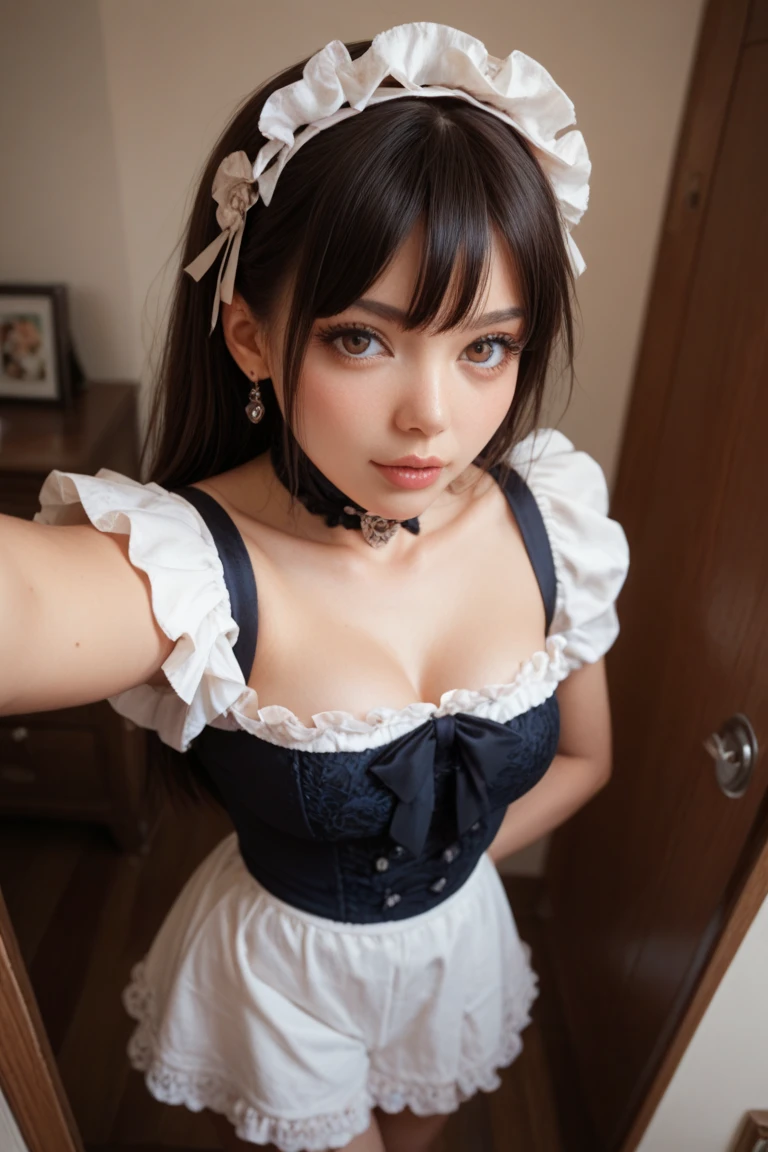 8k, ultra high res, best quality, masterpiece, ultra realistic, photograph, 1 girl, (16 years old:1.3), cute girl, cute face, beautiful detailed eyes, beautiful detailed eyes, (maid uniform:1.5), (medium large breasts:1.2),