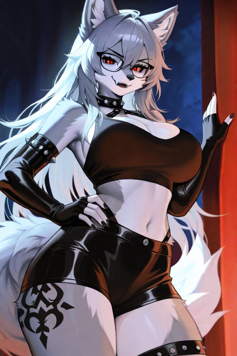 Loona Hellhound, Loona, female, furry, ((cabelo vermelho)), smoke in background, terno, roupa social