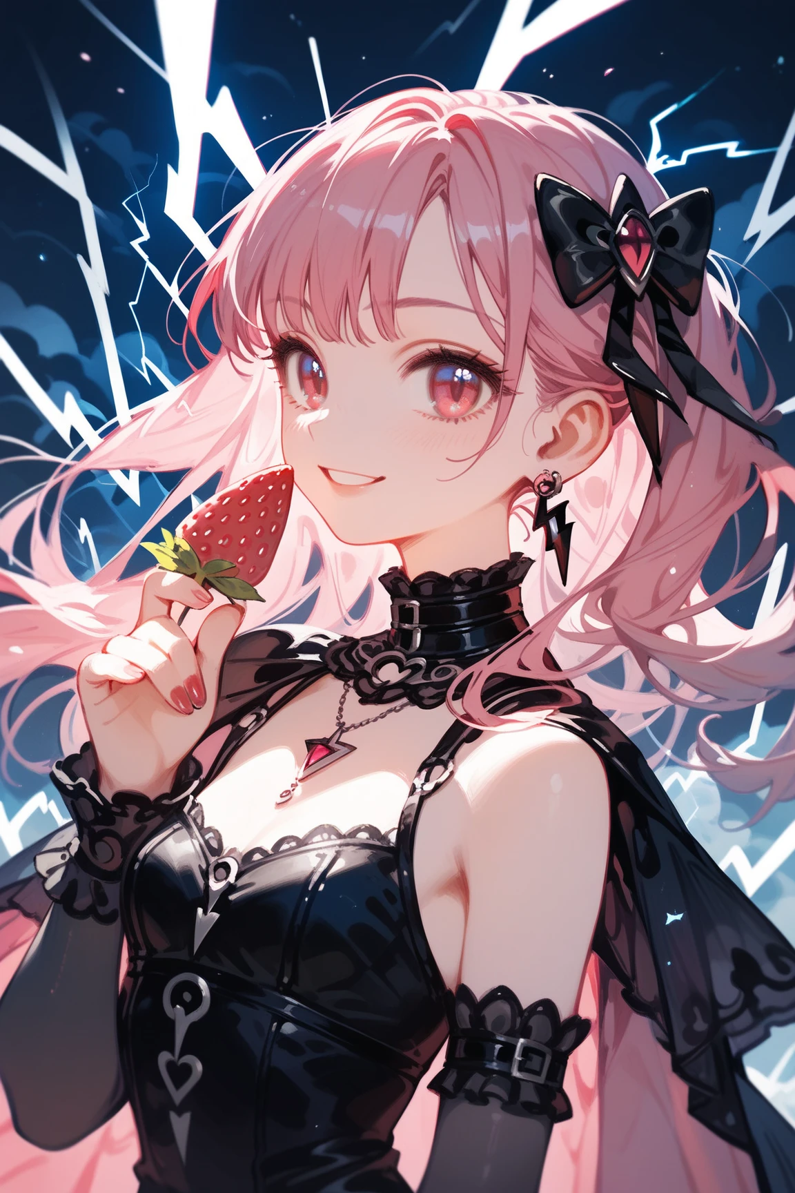 (((Highest quality ultra detailed,Unity 8k))),Twin Drill,emerald eye,Posing,blazer:1.1 (Gothic ta:1.2),,blunt bangs,lace up boots,pink hair,medium hair,knife,Licking one's lips,looking down, ((watching at Viewer:1.3)),looking down,smile,full body,Stanging:1.2 leaning forward