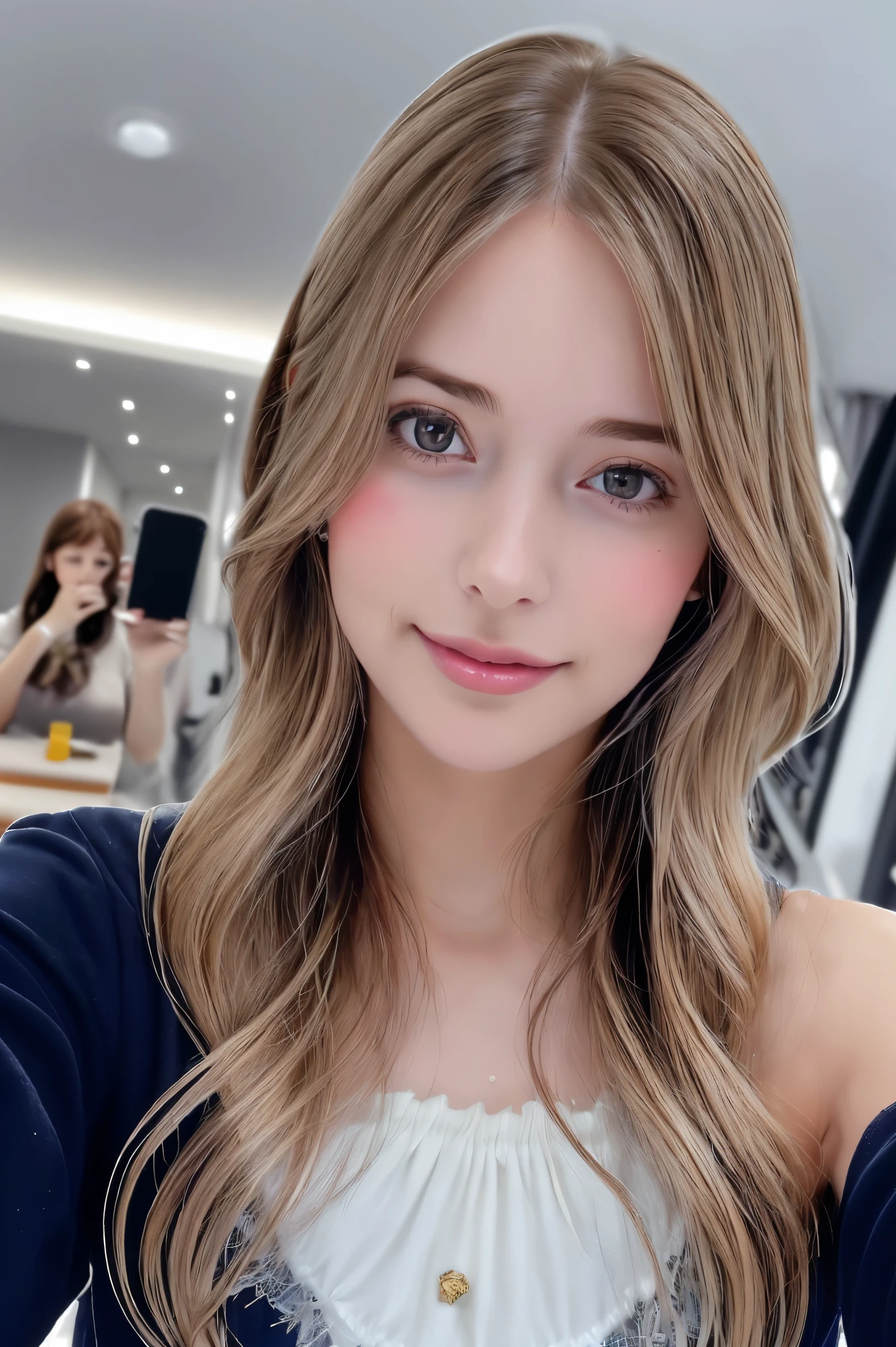  Beautiful young woman taking a selfie, translated with an iPhone camera、Swedish beauty,  long hair((スポーツMay:1.3)), May,upper body,  A Girl