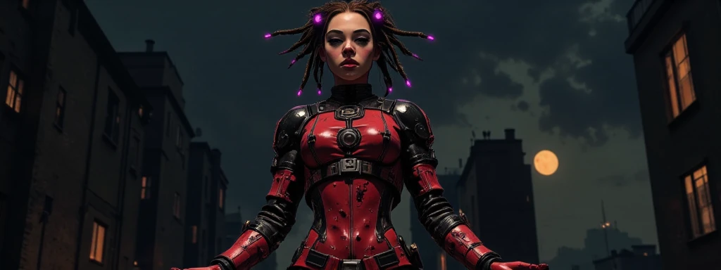 ((best quality)), ((masterpiece)), ((realistic,digital art)), (hyper detailed),cyberpukai holographic transparent cyberpunk female Fifty-something, Ripped, African, Ruby red eyes,  Flat Nose,     Oval face shape, Shapely Hamstrings,  , Burgundy Slicked-back hair hair, Affection wearing  Denim skirt, DustyRose  Lurex  Ruffled Strappy camisole, , , ,,,, Hands clenching into fists, indicating anger or frustration, octane rendering, raytracing, volumetric lighting, Backlit,Rim Lighting, 8K, HDR <lora:CyberPunkAI:0.8>