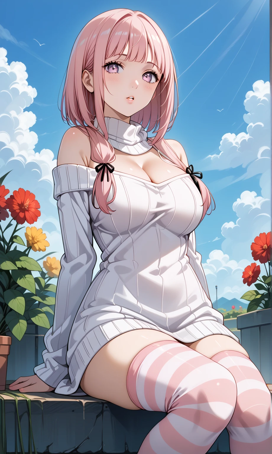 yuzuki yukari, Show from the hips to the shoulders, smile, outdoors, absurdres,