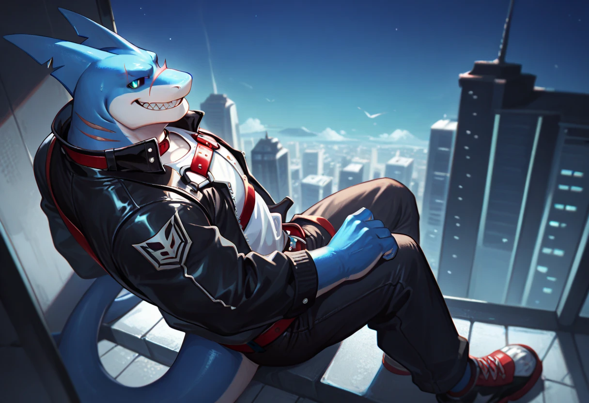 A birds-eye POV of a giga giant, furry and slim anthropomorphic sergal with white fur that has glowing blue markings, blue glowing eyes and short messy white hair wearing a black hoodie, grey sweatpants with a giant bulge, black socks and converse shoes while laying over an entire continent on earth and multiple tiny modern day cities in a sexy way with his tongue stuck out in a teasing manner on a sunny day while fire and debris surrounds his body.