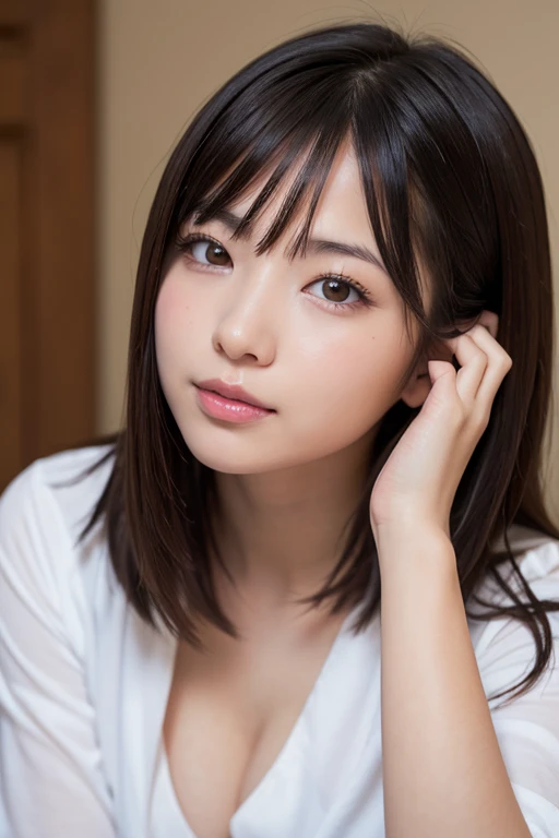 Photo of Pretty Japanese woman,nsfw,round face,high quality, shot on iPhone,bedroom
