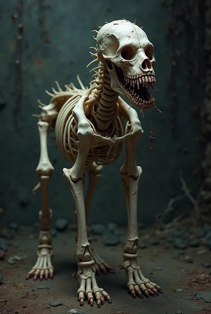 A furry Chester Chetos is in an emaciated and terrifying way in a dark place similar to hell itself.