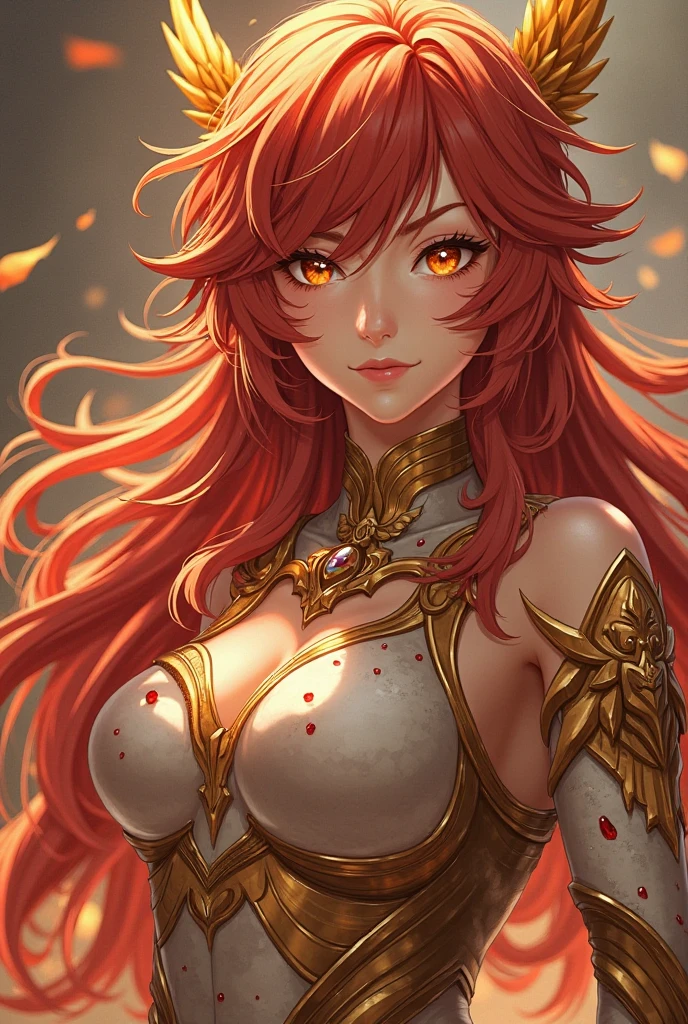 Anime girl princess with red hair and yellow eyes
