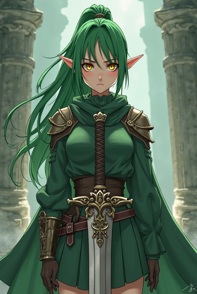 a elf woman with two sword, Katana Zero video game character, female protagonist Official character illustrations, female assassin, dramatic katana pose, Knights, female anime character, katanas strapped to her back, samurai, 2b, unsheathing her katana, Female action anime girl, none background