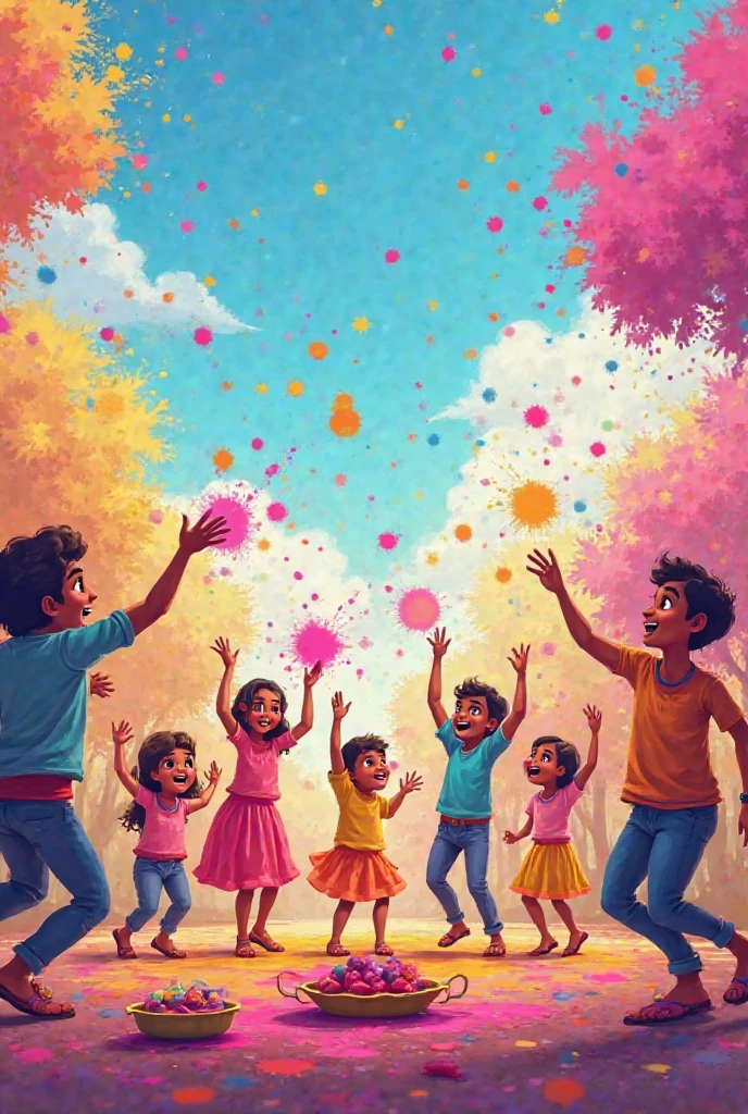 Girls and boys playing holi in white background 