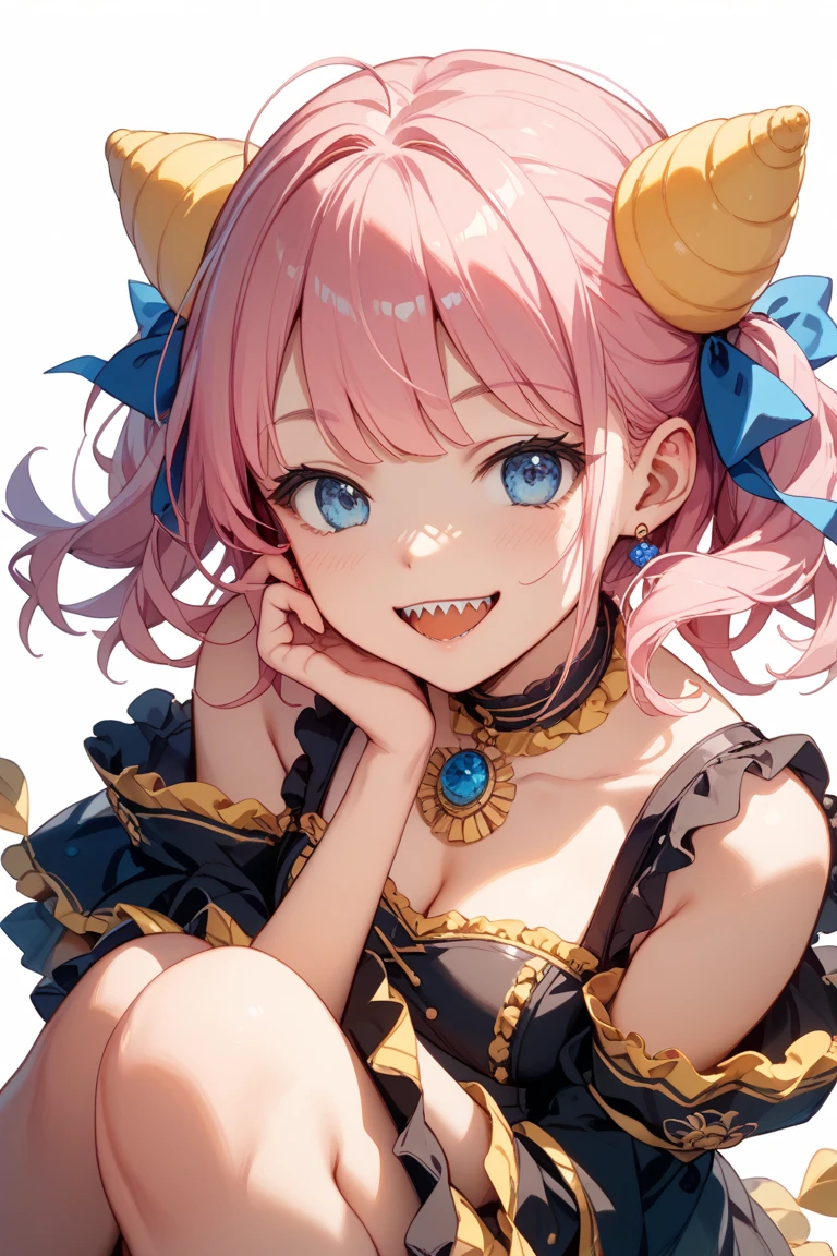((Highest quality)), ((masterpiece)), (detailed), （Perfect Face）、The woman is the Devil Queen Momo Belia Deviluke, a female demon queen wearing a luxurious black wedding dress decorated with gold.、The woman is a female demon with magnificent devil horns, jet black devil wings, and a jet black tail. She is looking at the camera with a happy expression on her face. Her name is Momo Belia Deviluke, and she has pink hair in a short bob and the expression of a girl in love.、The woman is Momo Belia Deviluke