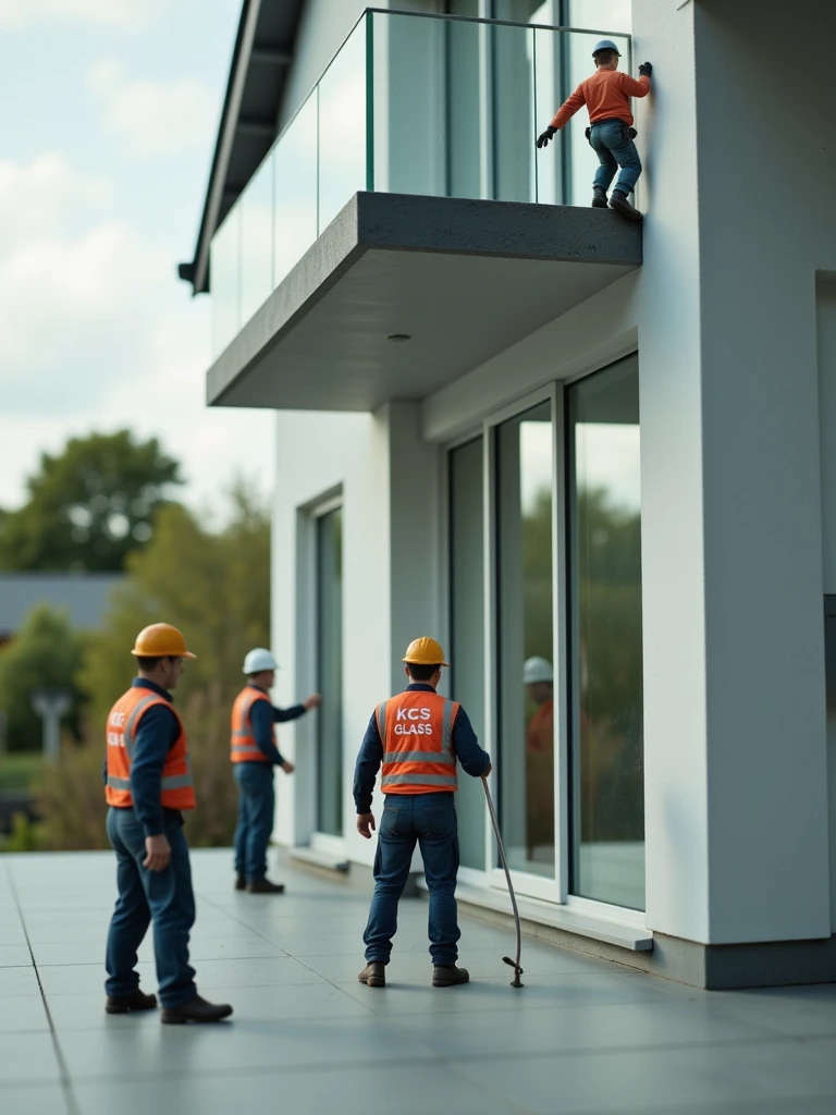 A man waterproofing a roof with liquid waterproofing film and other men helping him