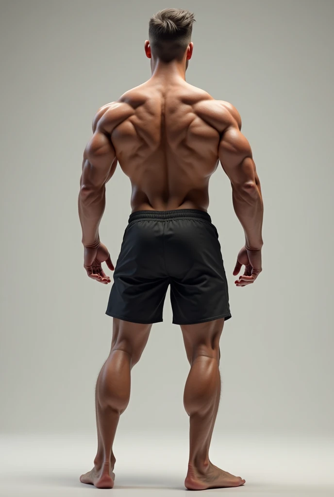 A boy showing back side of  body builder 
