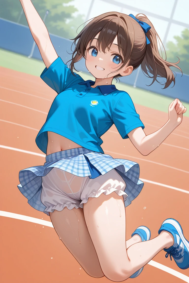 absurdres, highres,
BREAK
looking at viewer, cowboy shot, (from below:1.5)
BREAK
(vivid-color:1.3)
BREAK
(one girl :1.3), (:1.2),red hair, blue eyes, tennis uniform, hairclip, earrings, jewelry, nm1, headphones around neck, tennis cosplay, (dark pleated super short skirt:1.4), (thighs:1.3), (Very pretty white panties:1.2), back facing, skirt lift, show off panties, lifted by self,(large ass), (ass view:1.6),large breasts, (smile face:1.3), open mouth, (breast:1.3), ass, round eyes, (blowing in the wind:0.5), sweat around girl, dripping sweat, squall (wind:1.2), sense of speed, refreshing breeze, motion blur effect, wind, (no pants visible:1.4)
BREAK
background is (tennis court:1.3), (10,000 people spectators,:1.3), multiple people behind you, blue sky with clouds, outdoors, (magnificent panorama view:1.2), wind
BREAK
sunlight, magnificent view, rainbow in the sky, light particles, dynamic angle, dutch angle, perspective
BREAK
(daytime, sunbeam:1.2), depth of field, bokeh, light leaks, (chromatic aberration:1.2), noon
BREAK